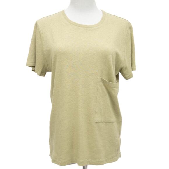 Current/Elliott Green Linen Blend The Drop Pocket T-Shirt Size Medium - Picture 1 of 7
